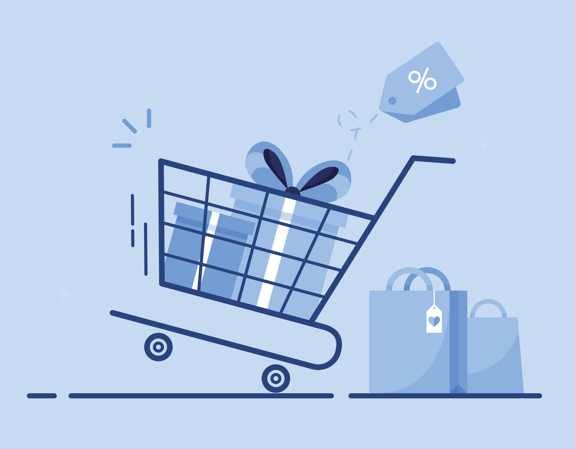shopping cart in blue for customer trust