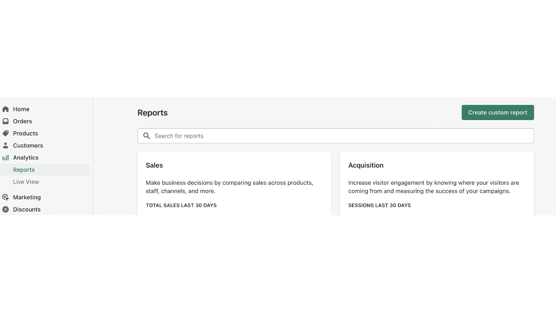custom reports printscreen στο shopify analytics