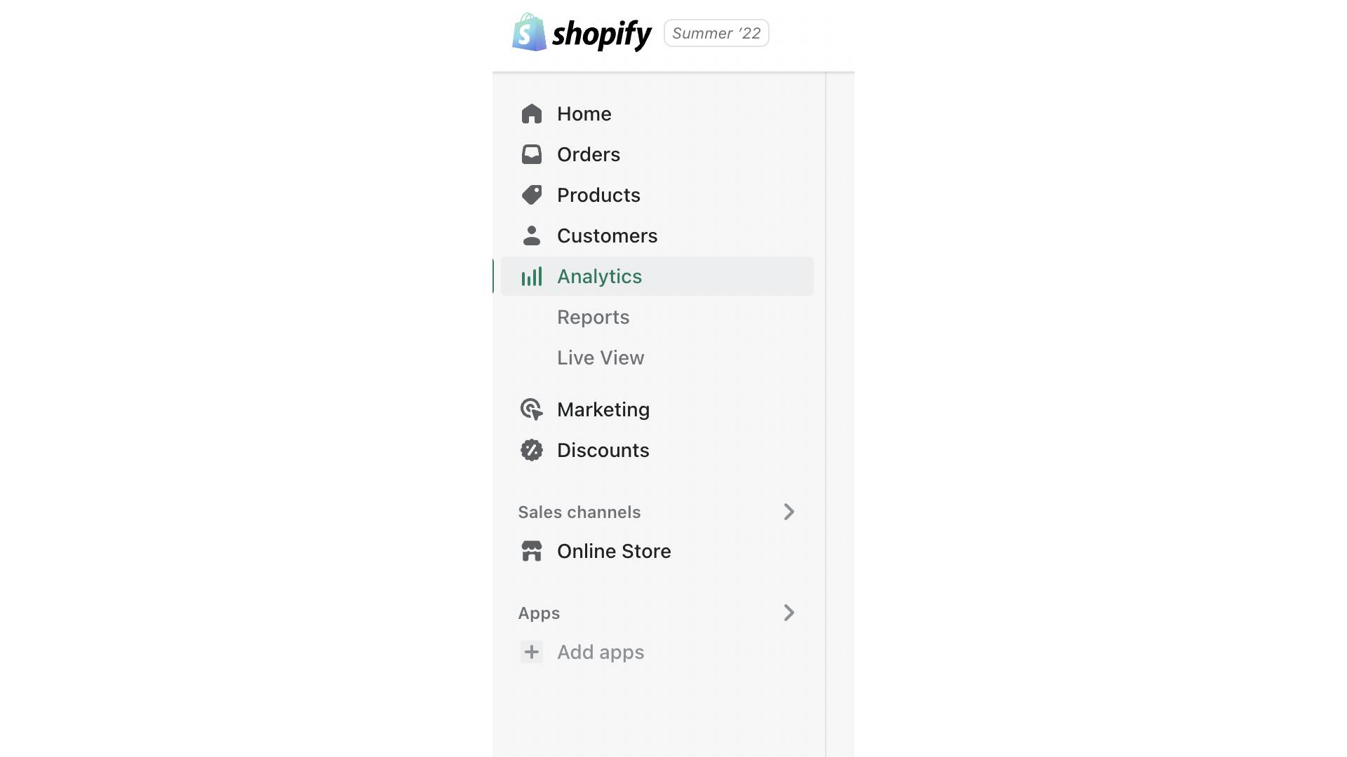 shopify analytics menu